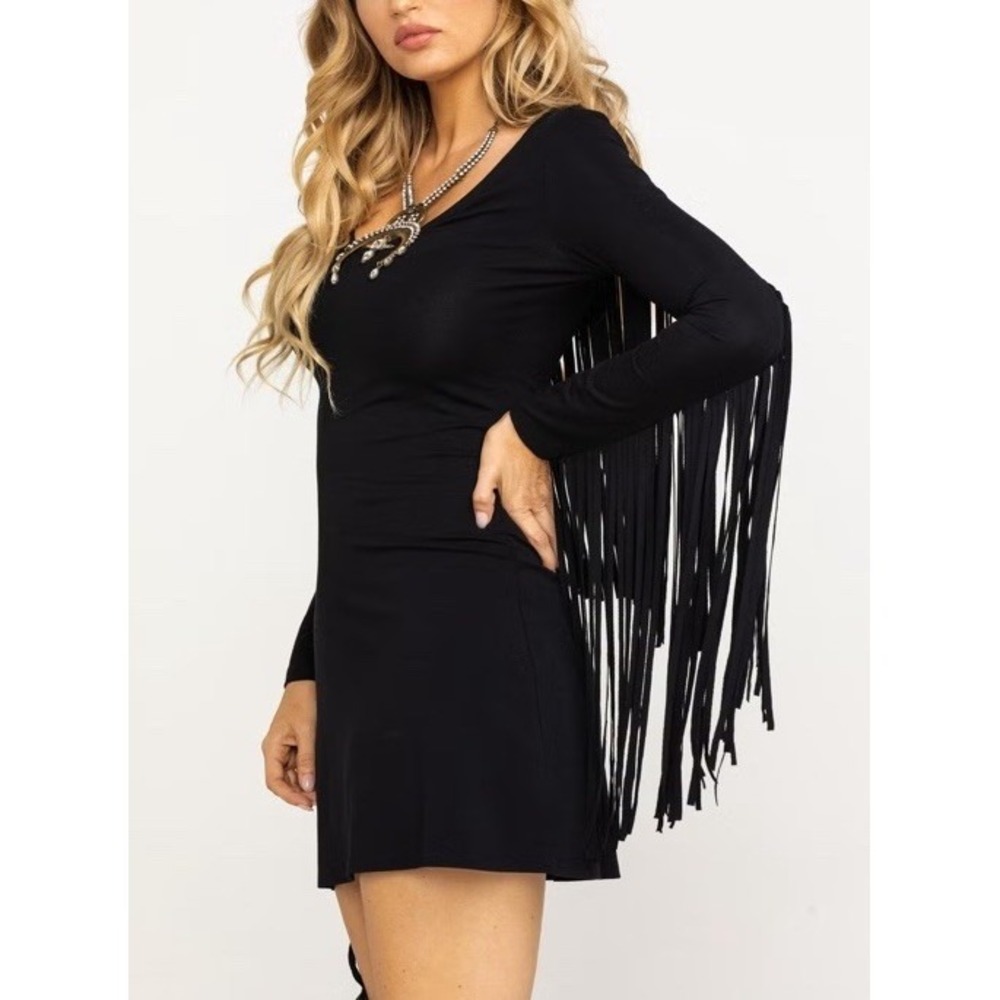 Idyllwind Miranda Lambert Fringe Dress Womens Size Small Black Mini Dress
